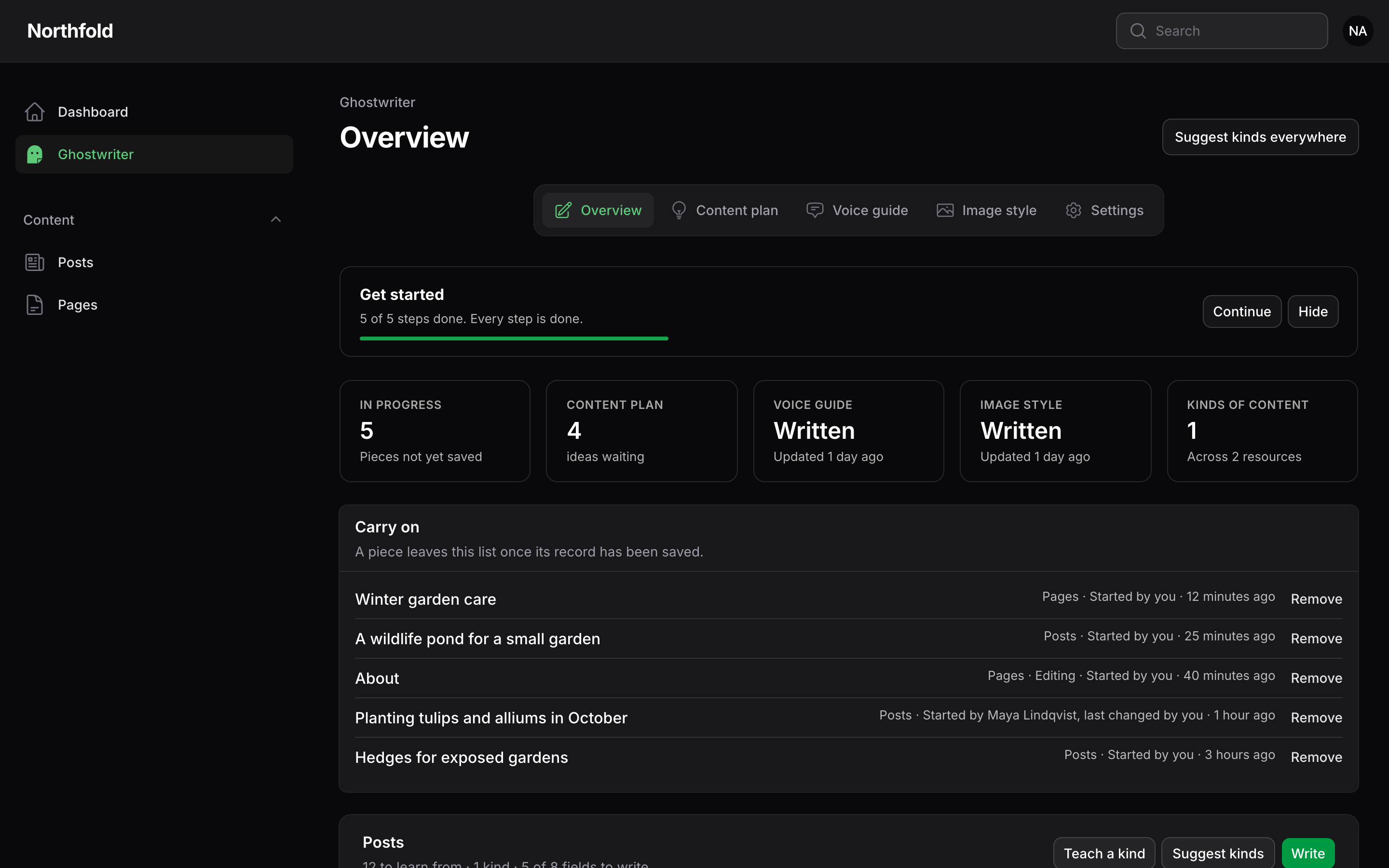 The Overview in dark mode