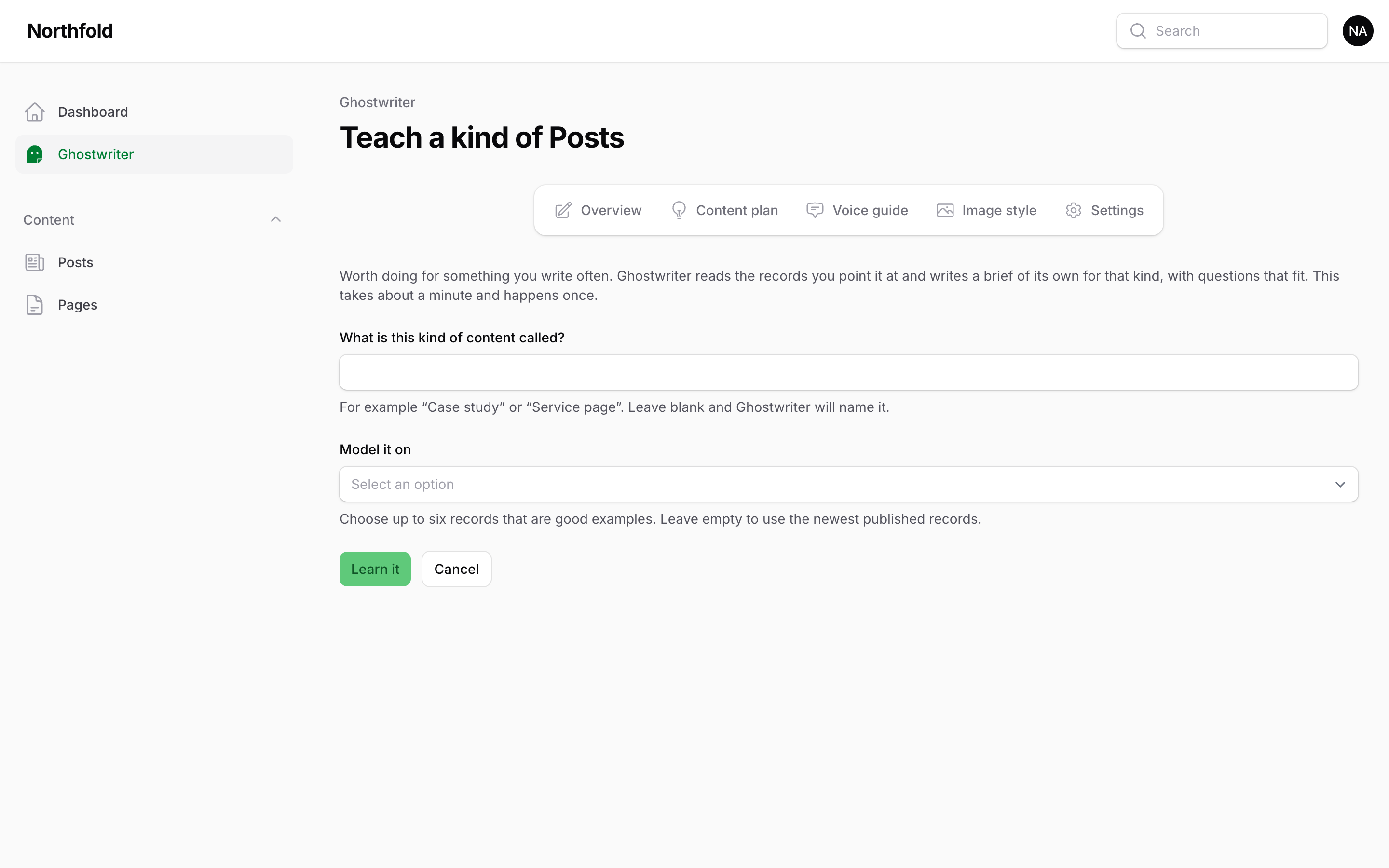 The Teach a kind page for Posts, with the kind's name and records ticked under Model it on
