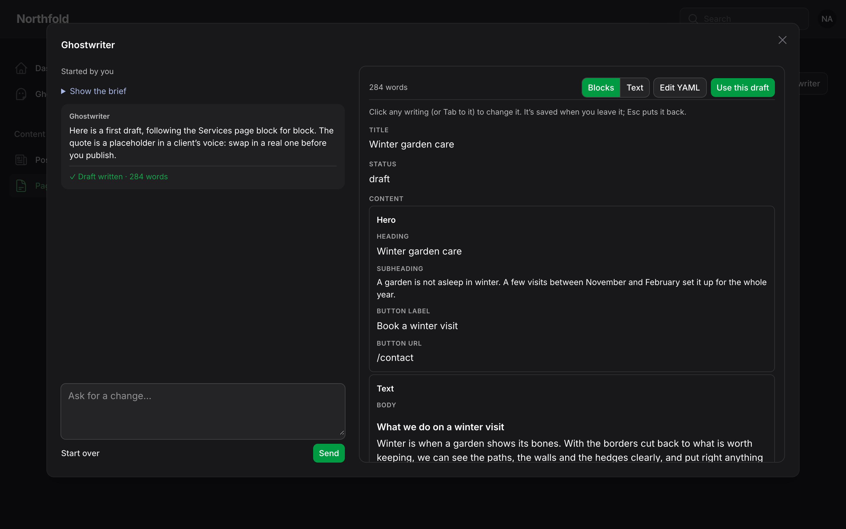 The same draft in dark mode