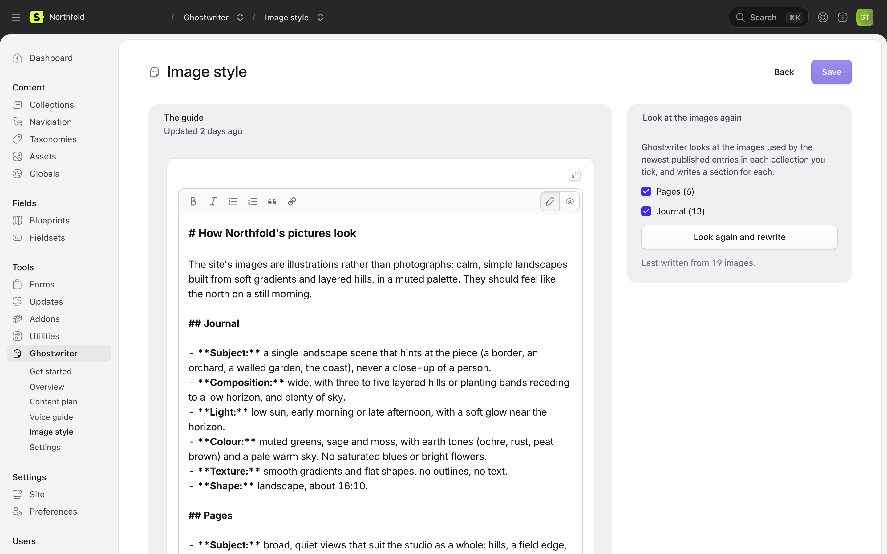 The image style guide, with Look again and rewrite