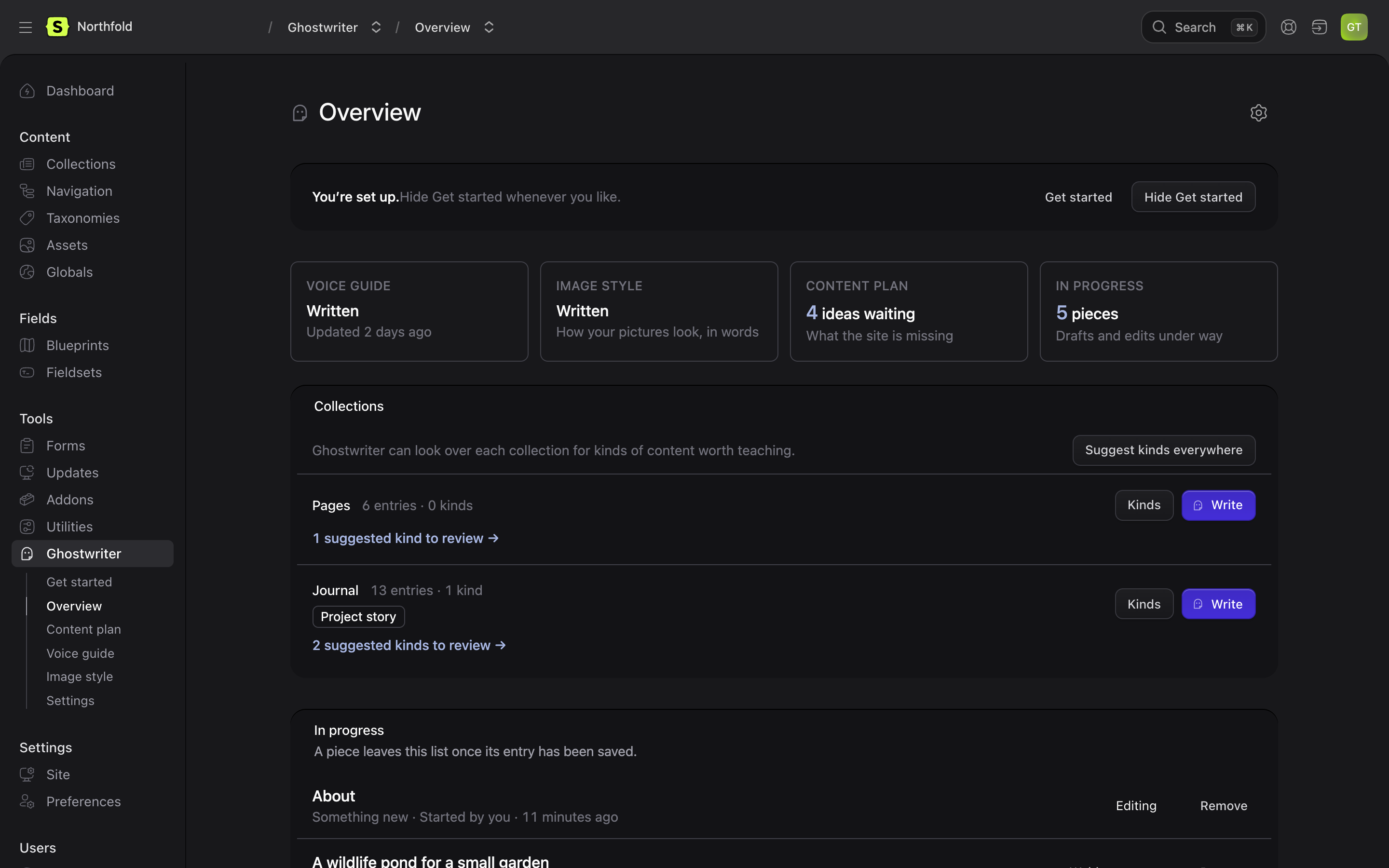 The Overview in dark mode